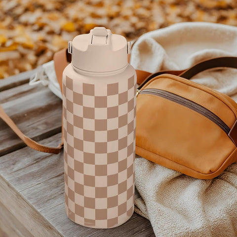 SANDJEST beige checkerboard gift bottle suitable for Christmas or birthdays