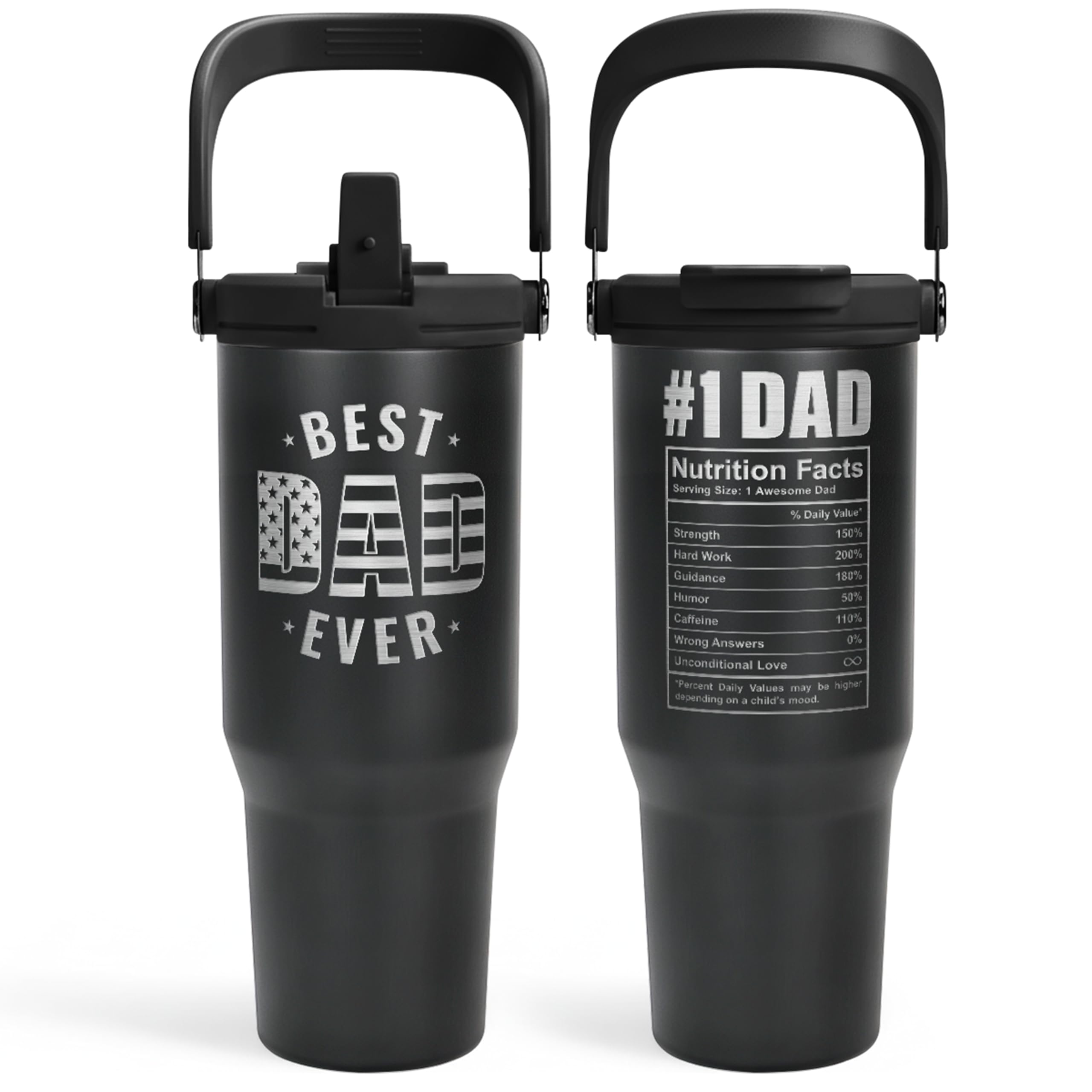 SANDJEST Best Dad Ever Tumbler 30oz with carry handle keeps drinks hot or cold on the go