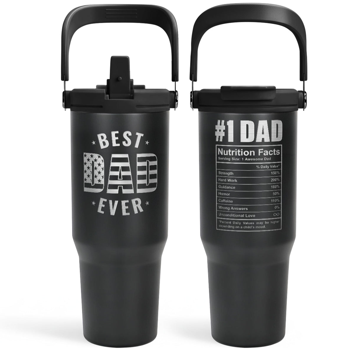 SANDJEST Best Dad Ever Tumbler 30oz with carry handle keeps drinks hot or cold on the go