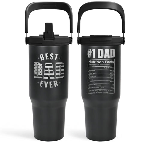 SANDJEST Best Dad Ever Tumbler 30oz with carry handle keeps drinks hot or cold on the go