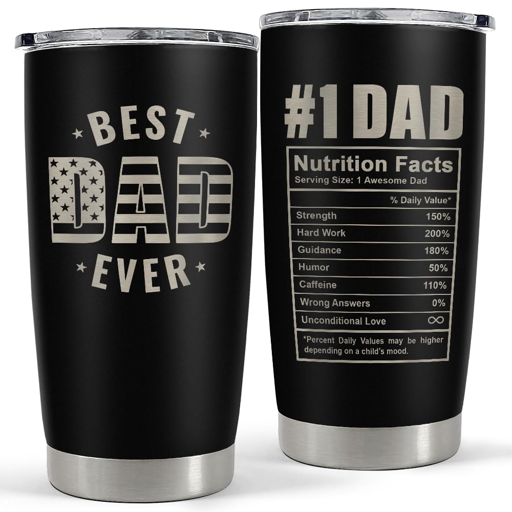 SANDJEST Best Dad Ever Tumbler with Lid, secure spill-free travel.
