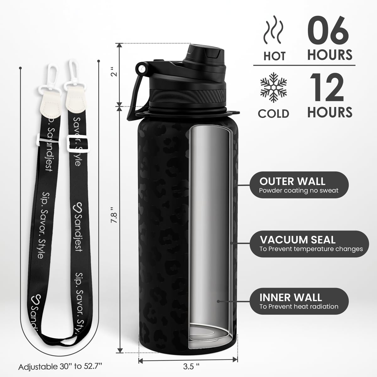 SANDJEST bottle with strap enables hands-free carry for outdoor adventures