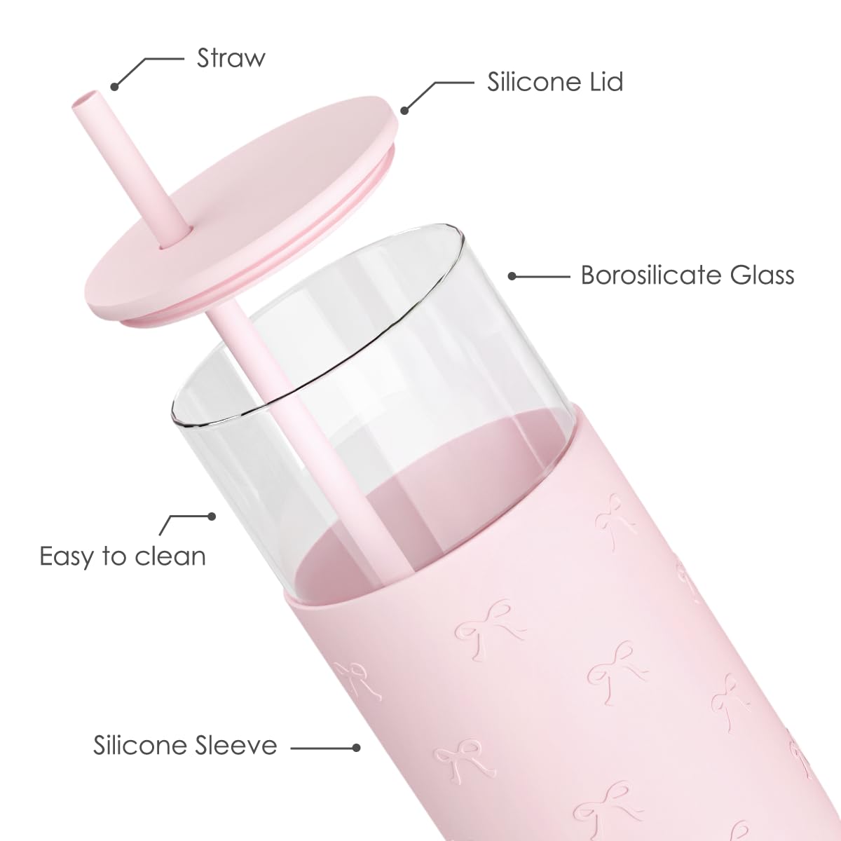 SANDJEST Bow glass water bottle with silicone sleeve for secure grip