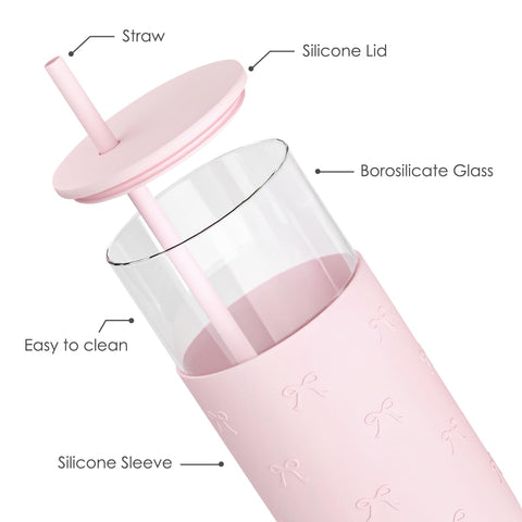 SANDJEST Bow glass water bottle with silicone sleeve for secure grip