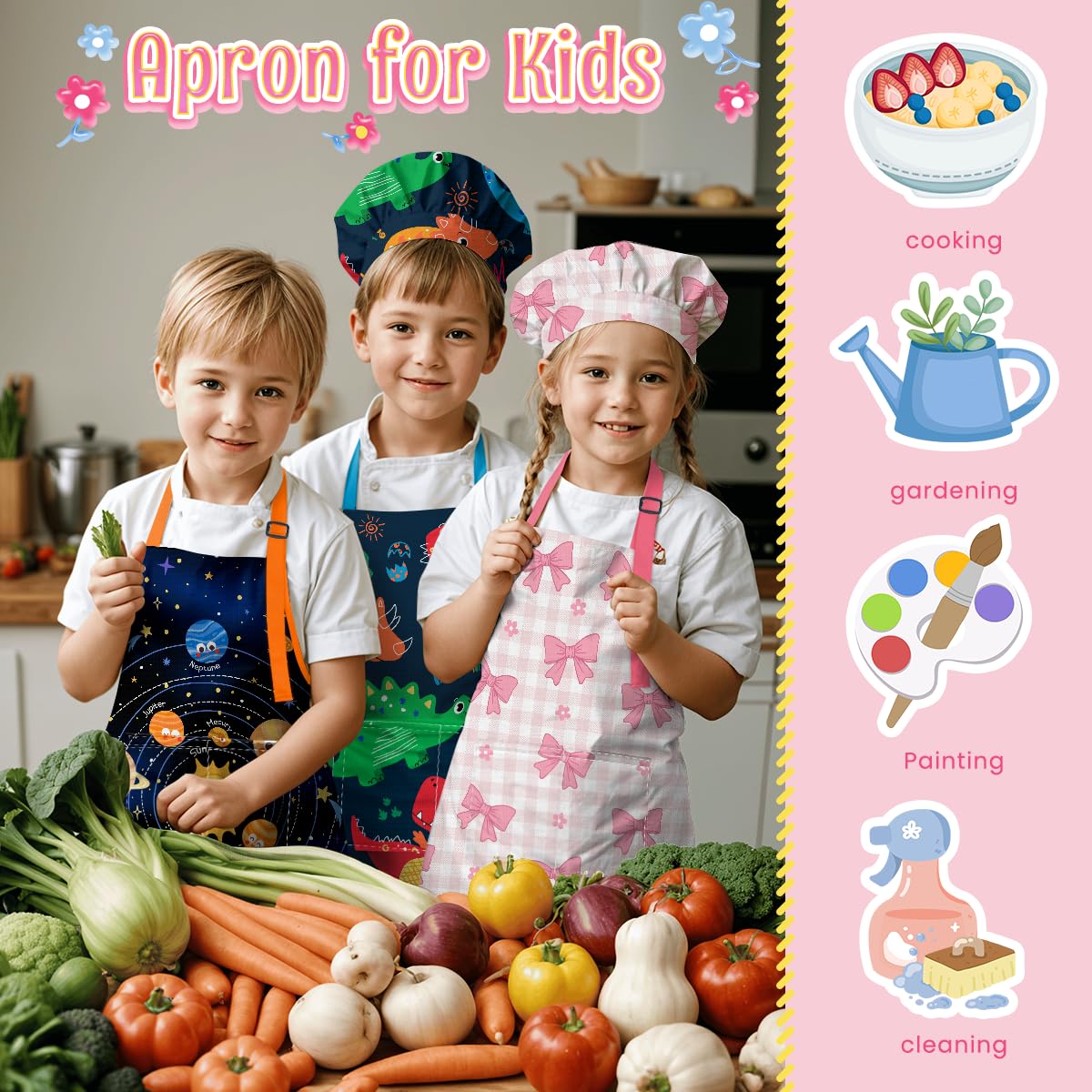 SANDJEST Bow Kid Apron adjustable straps for a comfortable fit