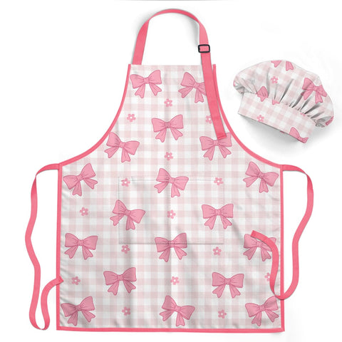 SANDJEST Bow Kid Apron front view showing adjustable fit and pocket