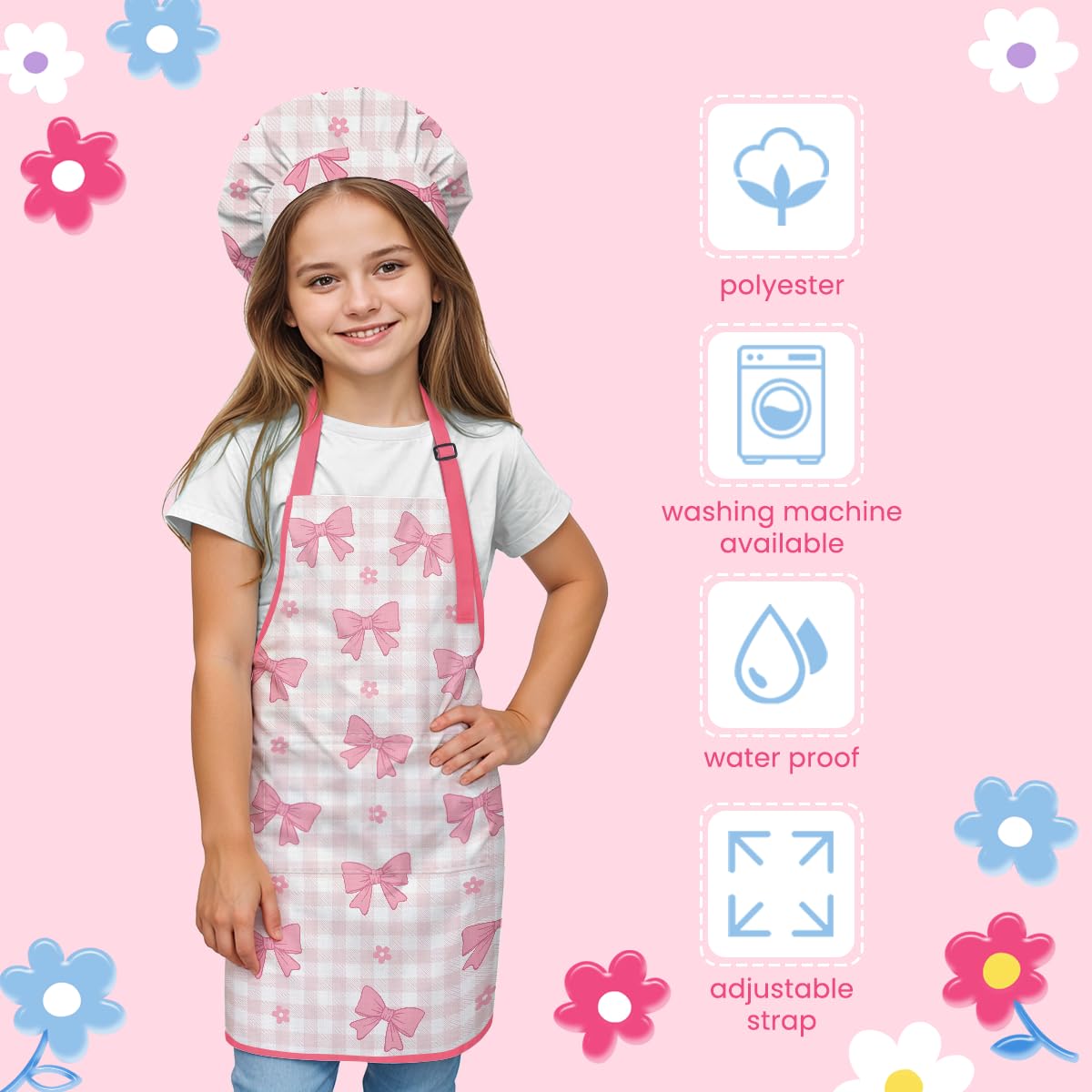 SANDJEST Bow Kid Apron after washing showing easy care
