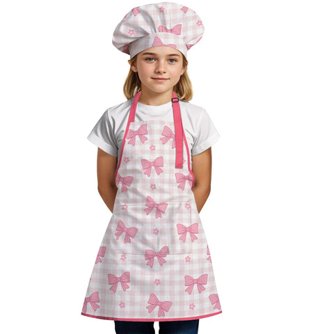 SANDJEST Bow Kid Apron with chef hat complete kid chef outfit