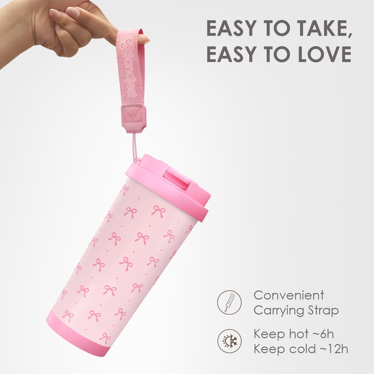 SANDJEST Bow Tumbler 2-in-1 lid enables flexible sipping options