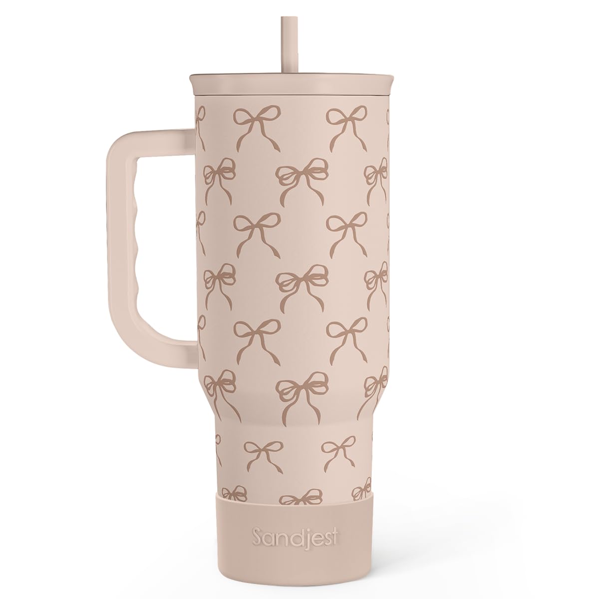 SANDJEST Bow tumbler with handle and 40oz capacity for on-the-go hydration