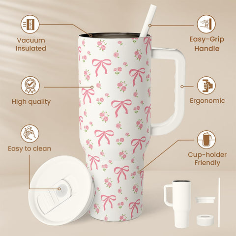 SANDJEST Bow Tumbler with handle close-up highlights comfortable grip