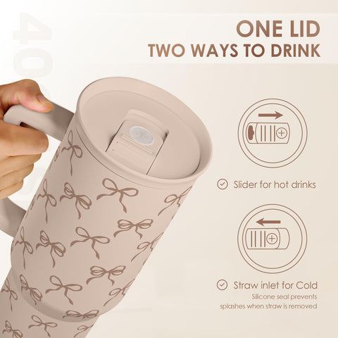 SANDJEST Bow tumbler with straw attached for easy drinking on the move