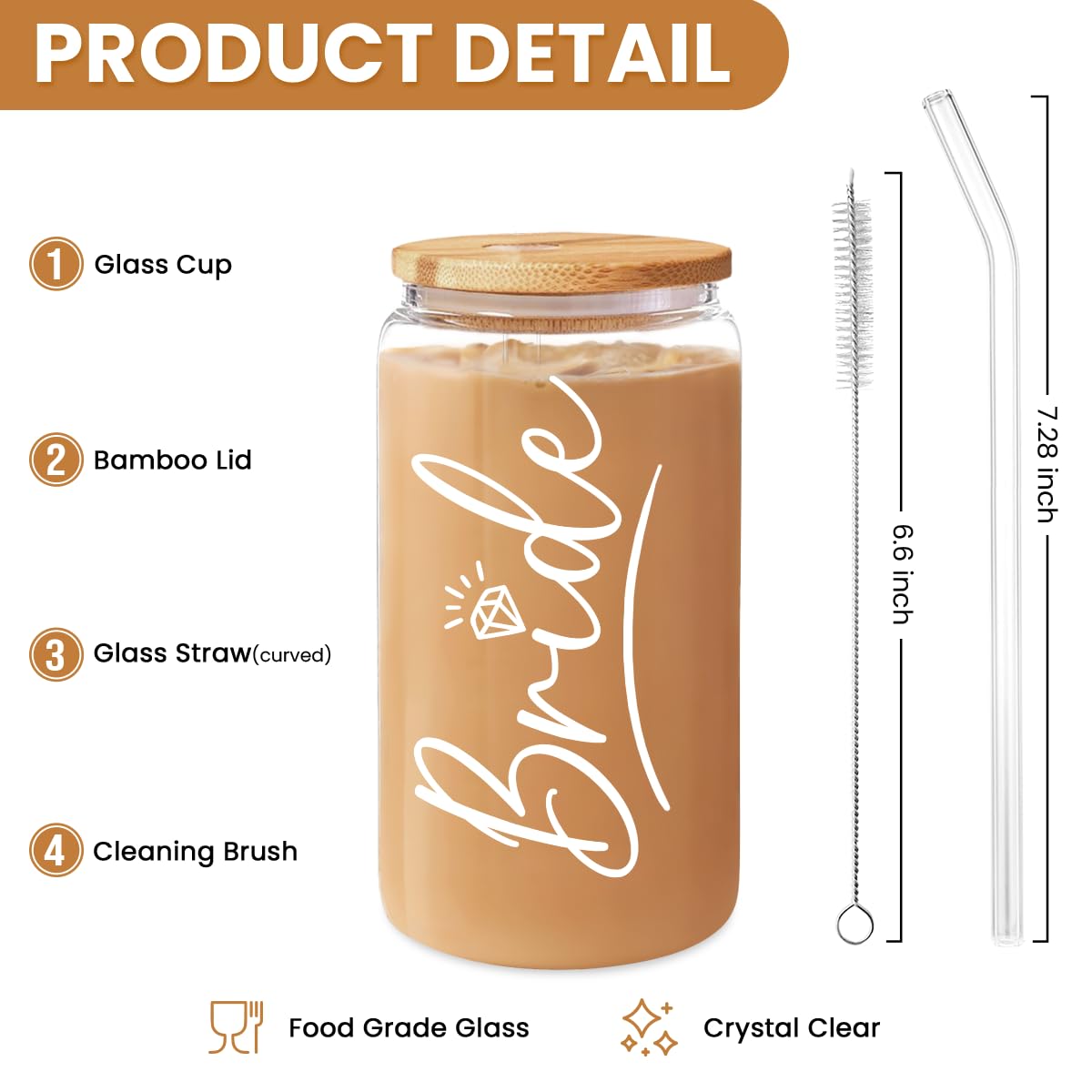 SANDJEST glass cup on the go ideal for iced coffee and smoothies