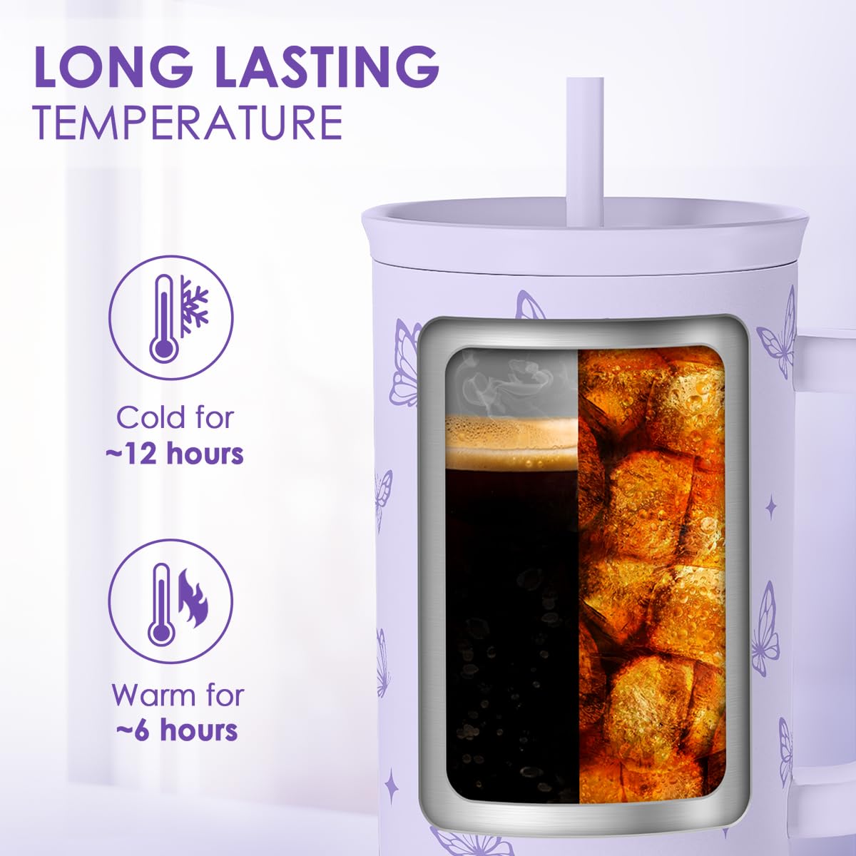 SANDJEST purple tumbler insulated stainless steel keeps drinks hot or cold