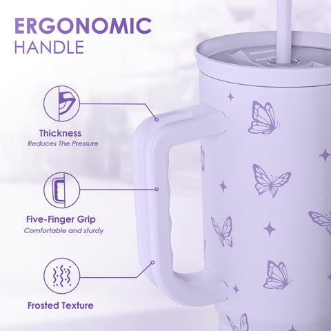 SANDJEST butterfly purple tumbler lid and spout for spill-free travel