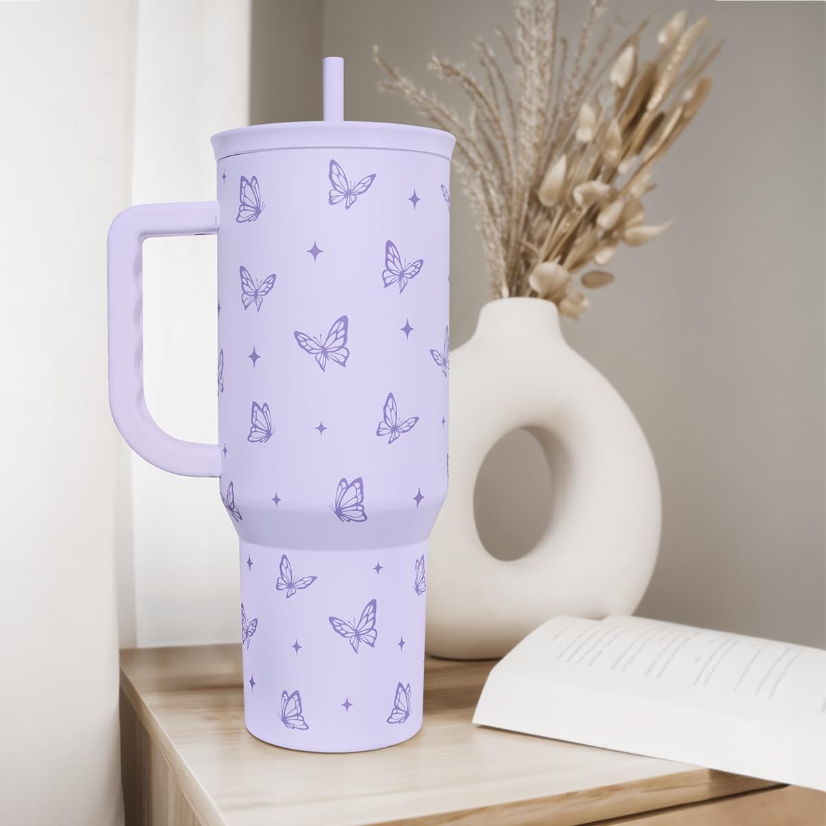 SANDJEST butterfly purple tumbler vivid design enhances sipping ritual