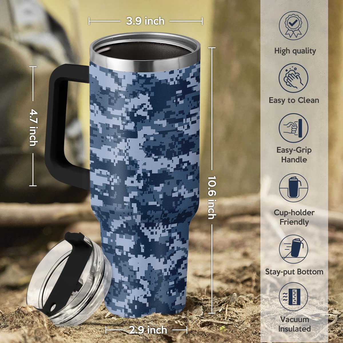 SANDJEST Camouflage 40oz tumbler with straw lid ideal for outdoor adventures
