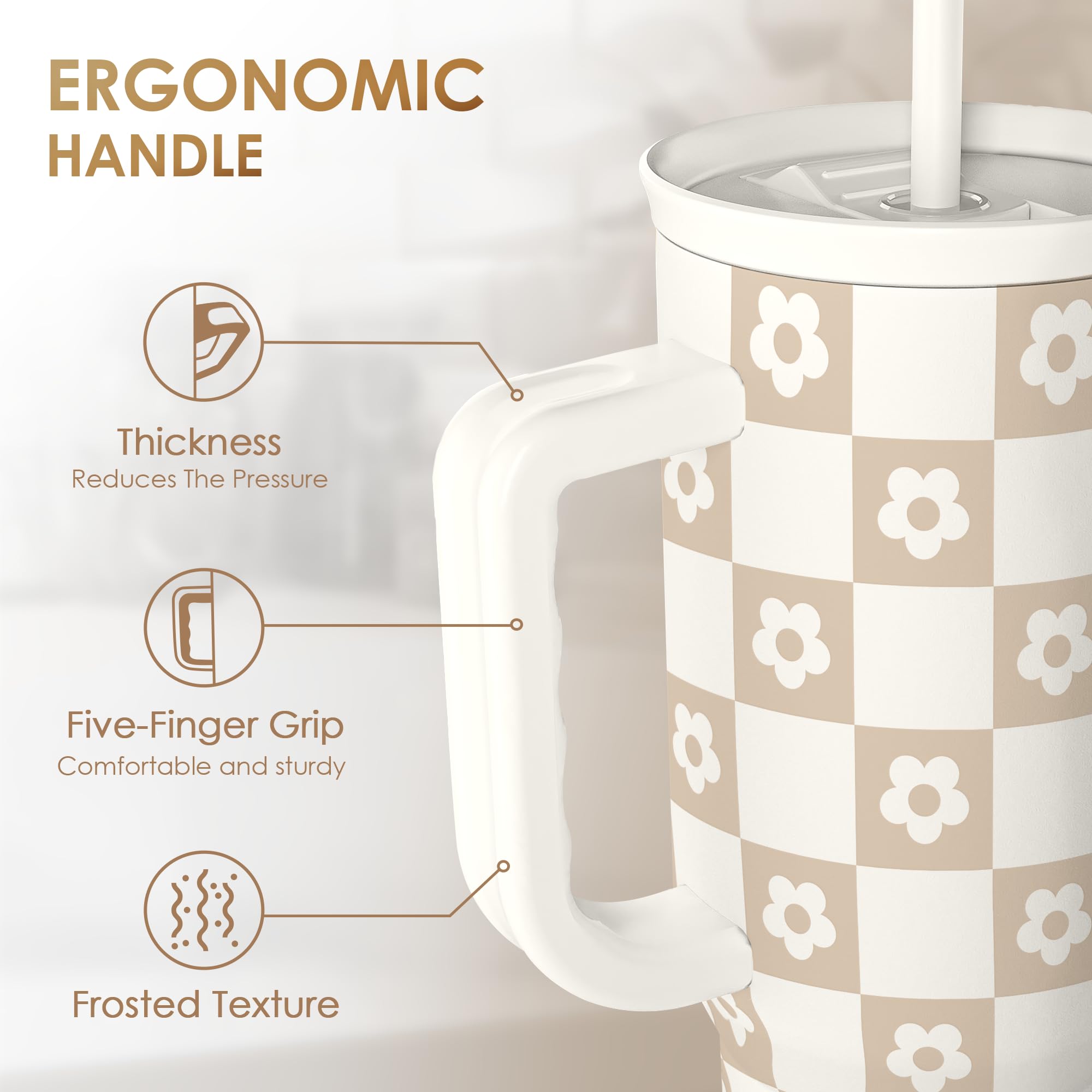 SANDJEST Checker Tumbler stainless steel body for durable daily use.