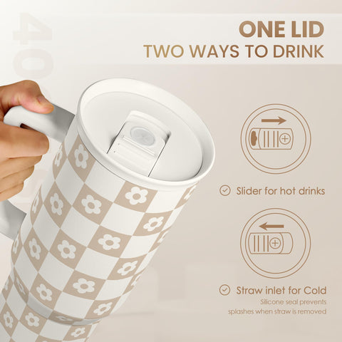 SANDJEST Checker Tumbler travel mug ideal for gym, office, or outdoors.