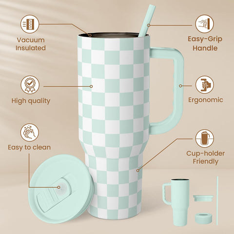 SANDJEST insulated stainless steel tumbler keeps drinks cold or hot longer.