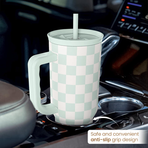 Portable SANDJEST tumbler ideal for gym, travel, or outdoor adventures.