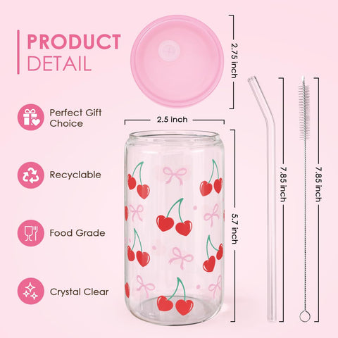 SANDJEST Cherry glass tumbler with detachable parts for easy cleaning