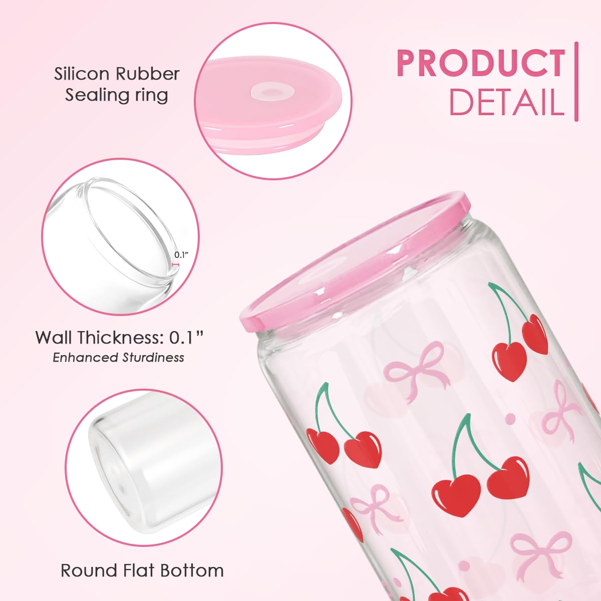 SANDJEST Cherry iced coffee setup shows lid and straw for on-the-go use