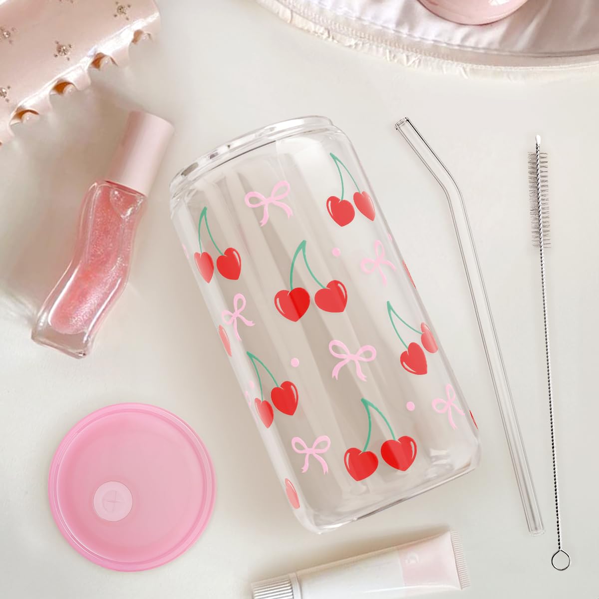 SANDJEST Cherry glass tumbler offers a graceful sip with sustainable design