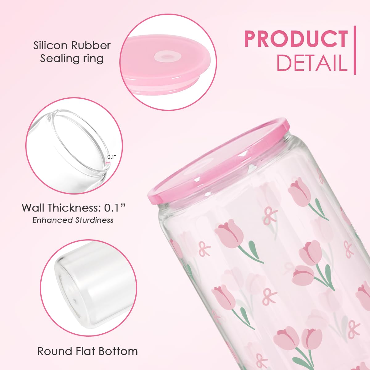 SANDJEST clear tulip-design glass cup highlights beverage color beautifully.