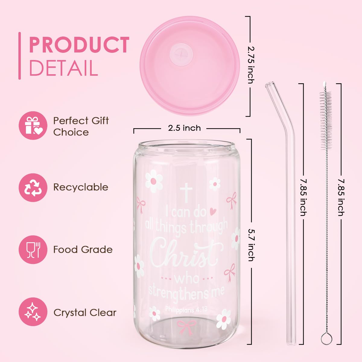 SANDJEST glass cup with lid supports spill-free sipping during daily activities.