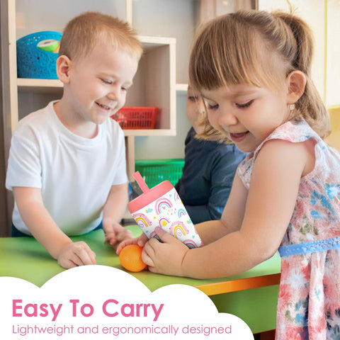 SANDJEST colorful-patterns toddler tumbler designed for daycare and play.