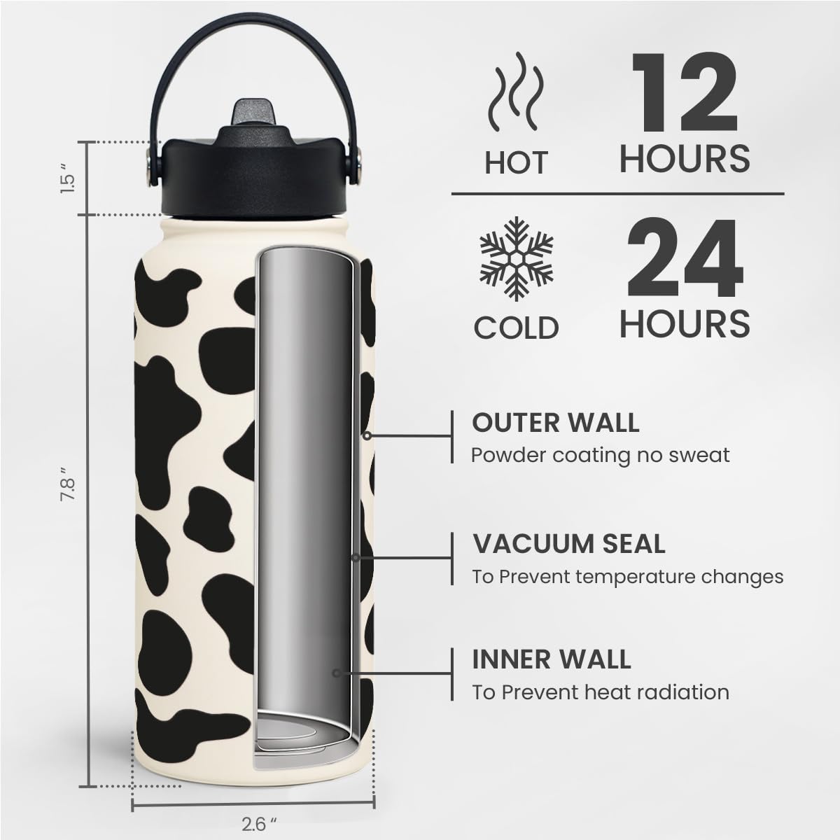 SANDJEST cow-pattern bottle grip-friendly design ideal for workouts