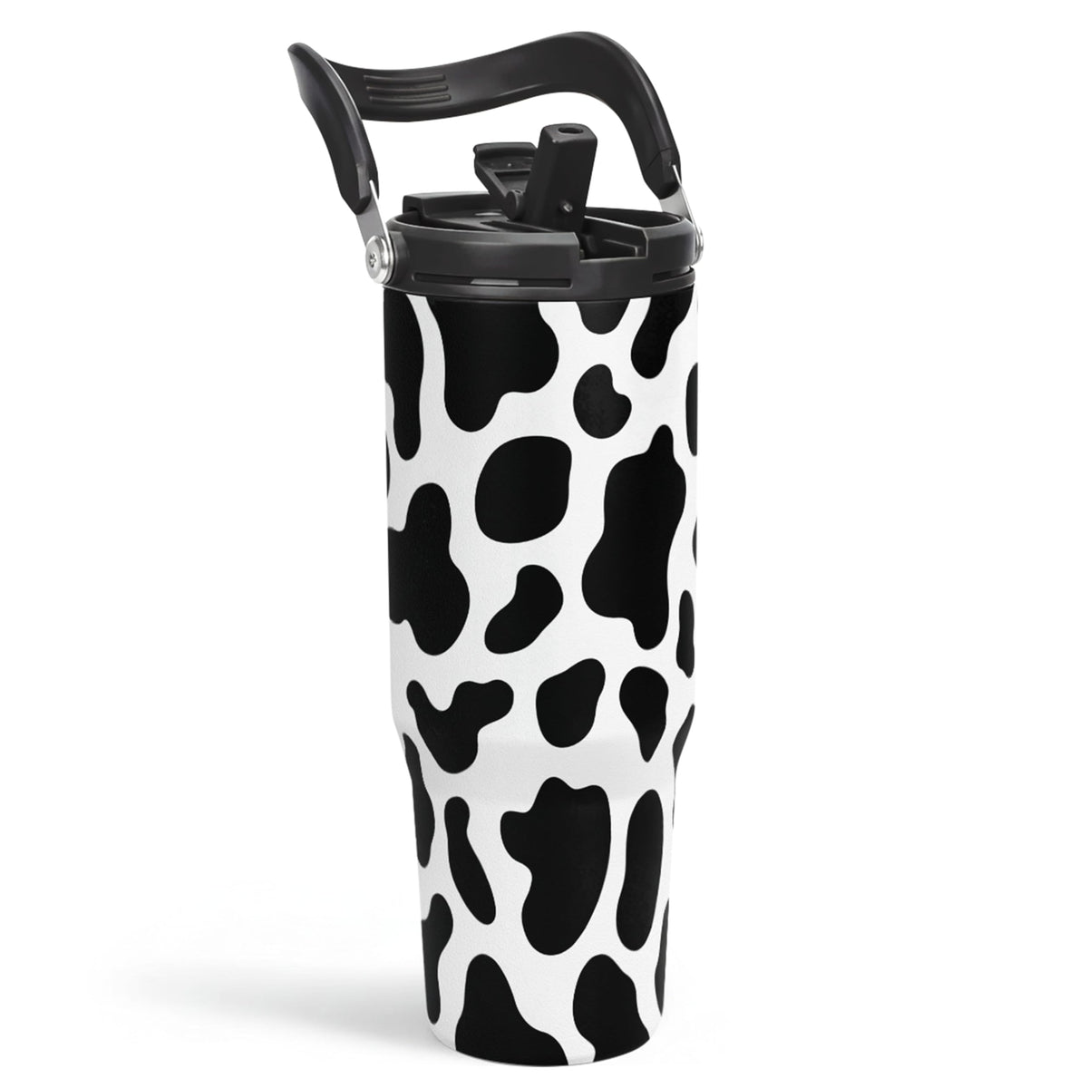 SANDJEST cow print tumbler with handle for on-the-go style and grip
