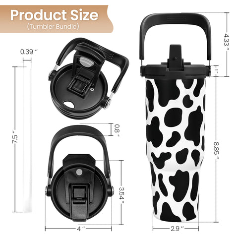 SANDJEST cow print tumbler with flip straw for smooth sipping