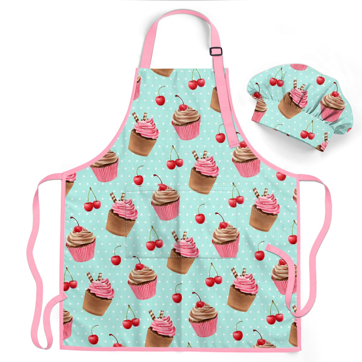 SANDJEST cupcake apron with pocket for kid chefs during baking and cooking.