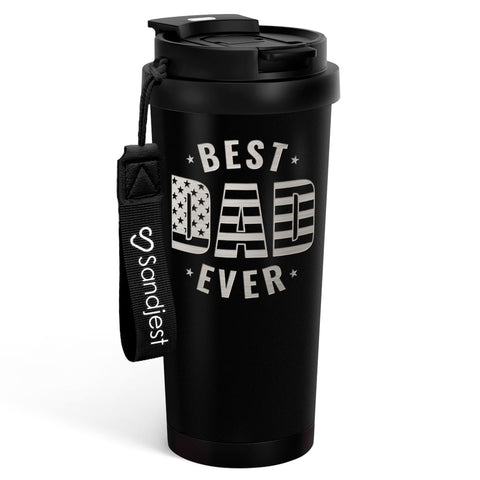 SANDJEST Dad Tumbler 18oz insulated with 2-in-1 lid for on-the-go temperature control.