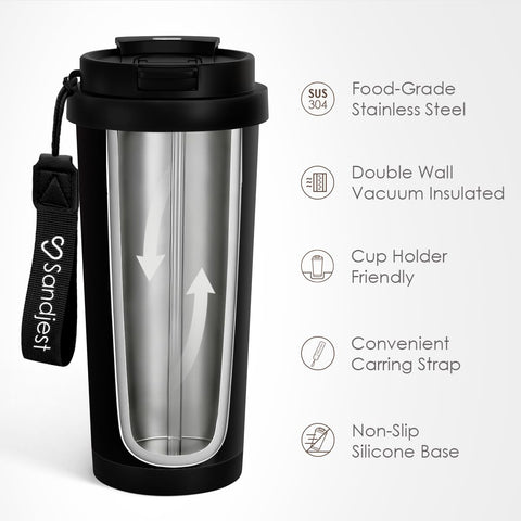 SANDJEST Dad Tumbler 2-in-1 lid shown for easy sipping.