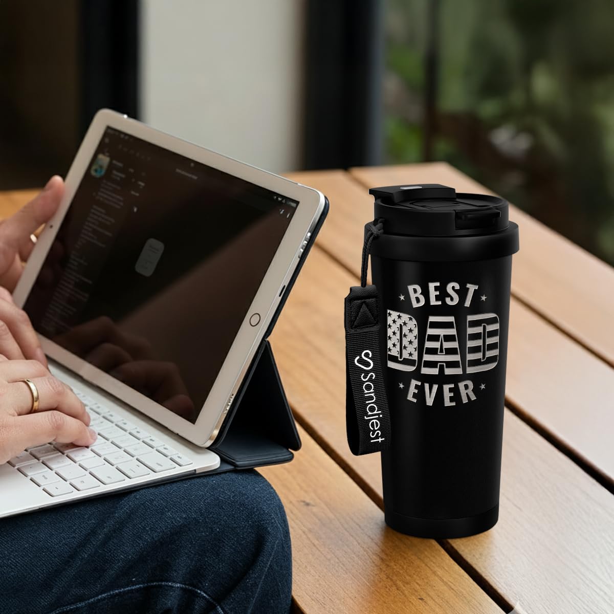 SANDJEST Dad Tumbler Best Dad Ever theme, a thoughtful gift idea.