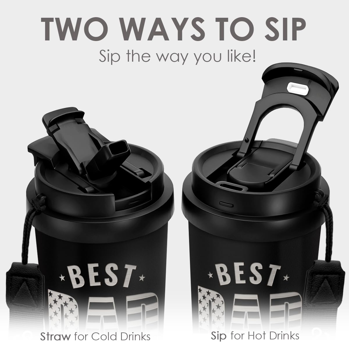 SANDJEST Dad Tumbler compact design fits car cup holders for easy travel.