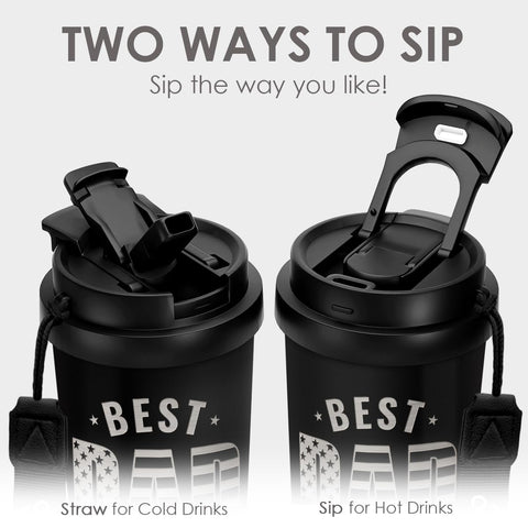 SANDJEST Dad Tumbler compact design fits car cup holders for easy travel.