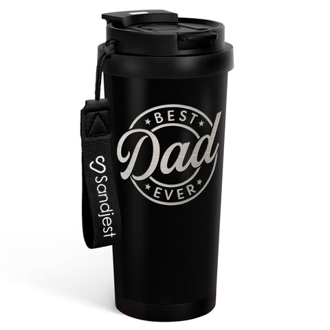 SANDJEST Dad Tumbler front view with durable stainless steel finish for on-the-go drinking.