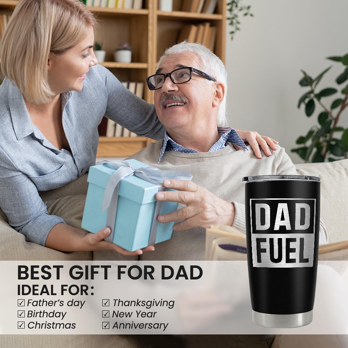 SANDJEST Dad Tumbler secure lid prevents spills at work or outdoors.