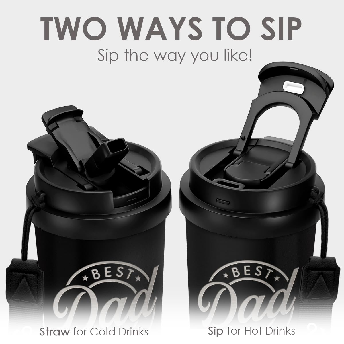 SANDJEST Dad Tumbler stainless steel body highlighting durability.