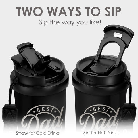 SANDJEST Dad Tumbler stainless steel body highlighting durability.