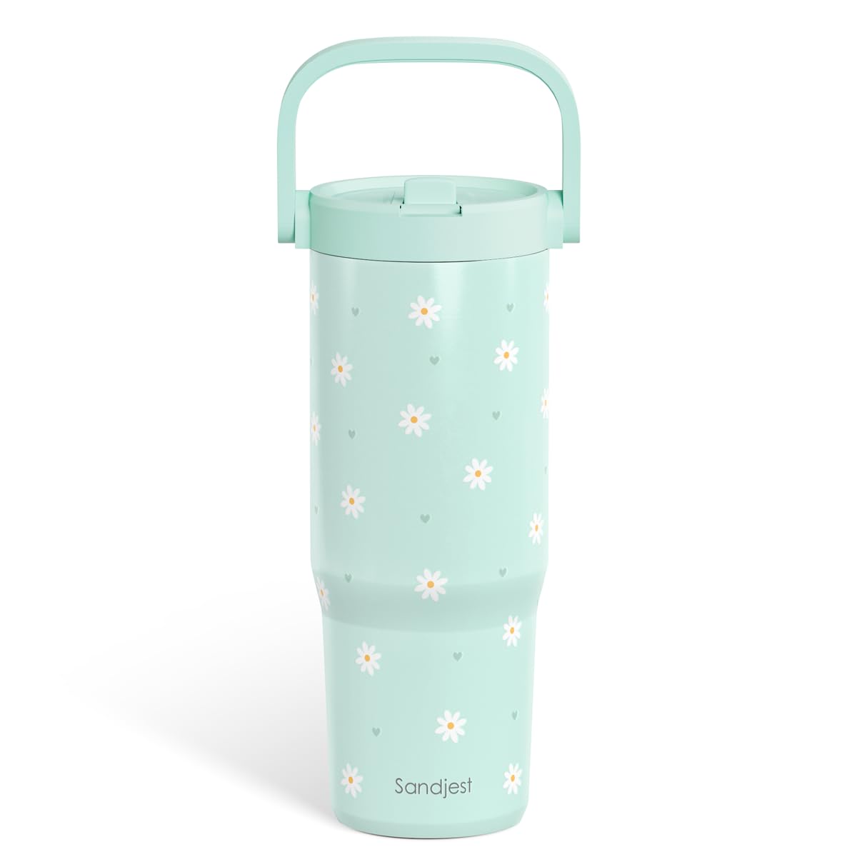 SANDJEST Daisy 30oz tumbler front view in mint with durable insulation for on-the-go hydration