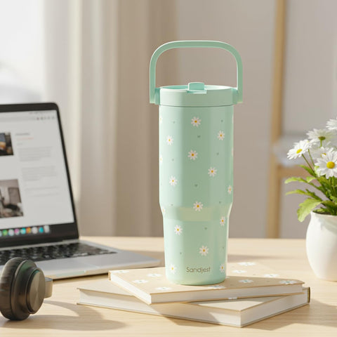 SANDJEST Daisy 30oz tumbler in mint, perfect for gifts and everyday use