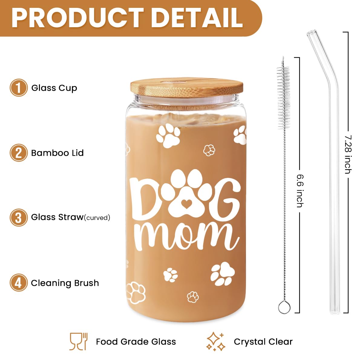 SANDJEST dog mom cup with bamboo lid and glass straw, a sustainable gift idea.