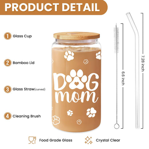 SANDJEST dog mom cup with bamboo lid and glass straw, a sustainable gift idea.