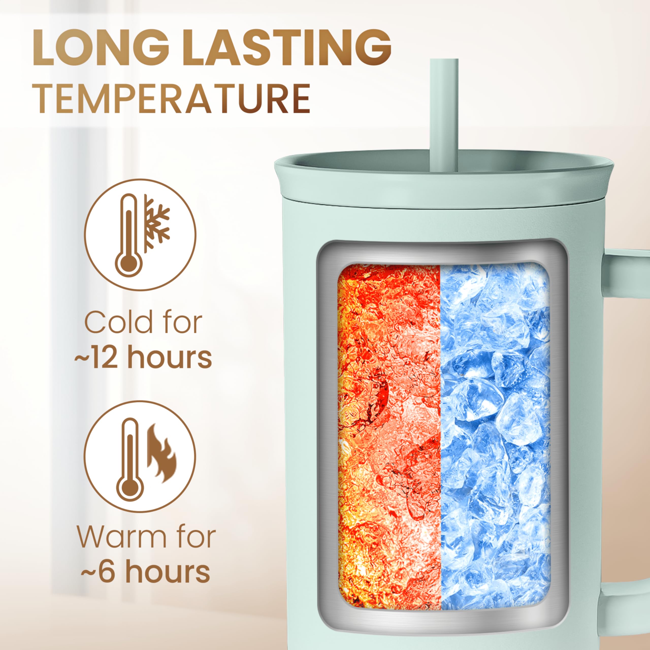 SANDJEST ergonomic handle tumbler designed for comfortable carry