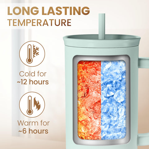 SANDJEST ergonomic handle tumbler designed for comfortable carry